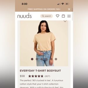 Nuuds everyday tee bodysuit in sand colorway